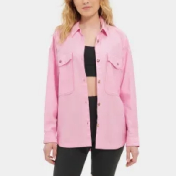 UGG Kimya Cargo Pocket Long Sleeve Large Jean Jacket Button Shirt Women's L NEW - Picture 1 of 13